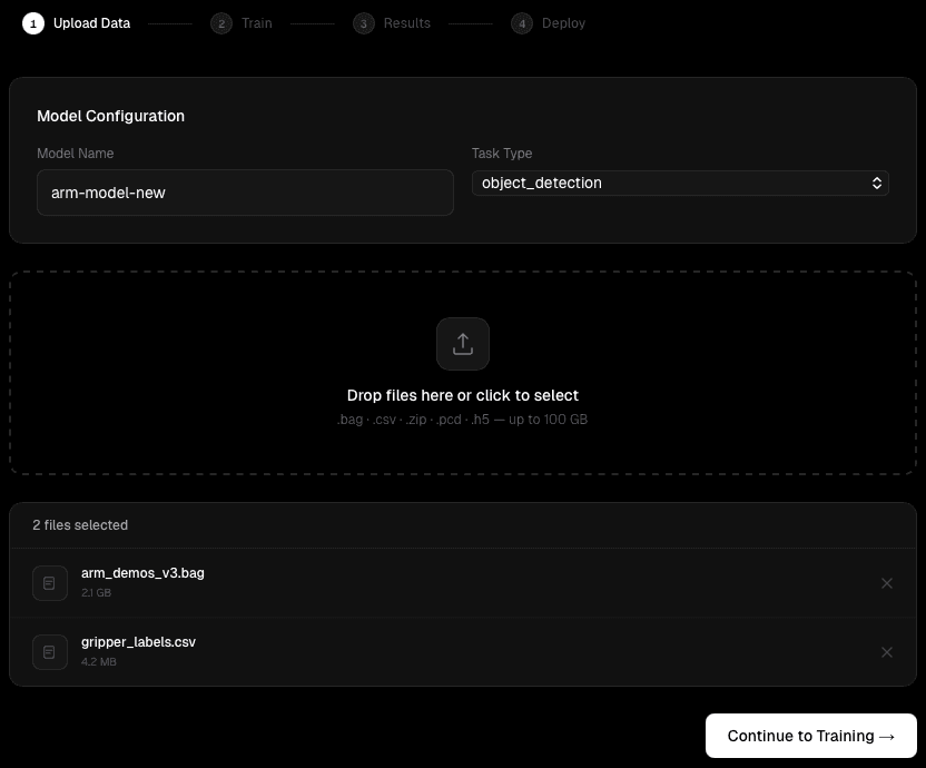 Upload data interface